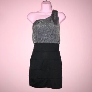 indie sleaze club dress bandage and one shoulder metallic